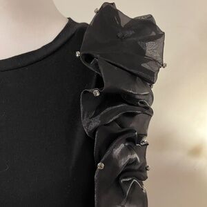 NWOT Black Ruffle Organza Rhinestone Drama Top - Size S